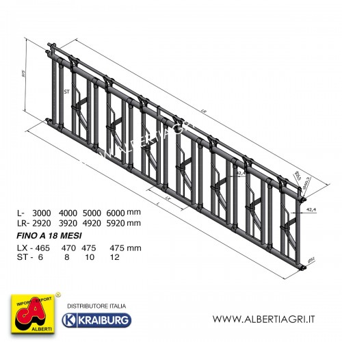 Rastrelliera autocatturante per vitelli 3m 6p/465mm fino a 18 mesi